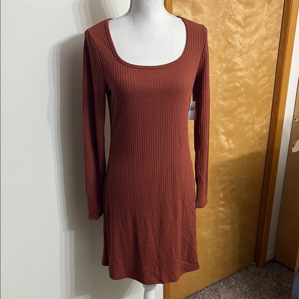 NWT Old Navy Ribbed Long Sleeve A-Line Knit Copper Moon Dress S